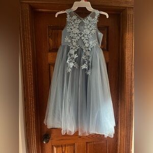 Charming Floral Kids Dress in Soft Blue